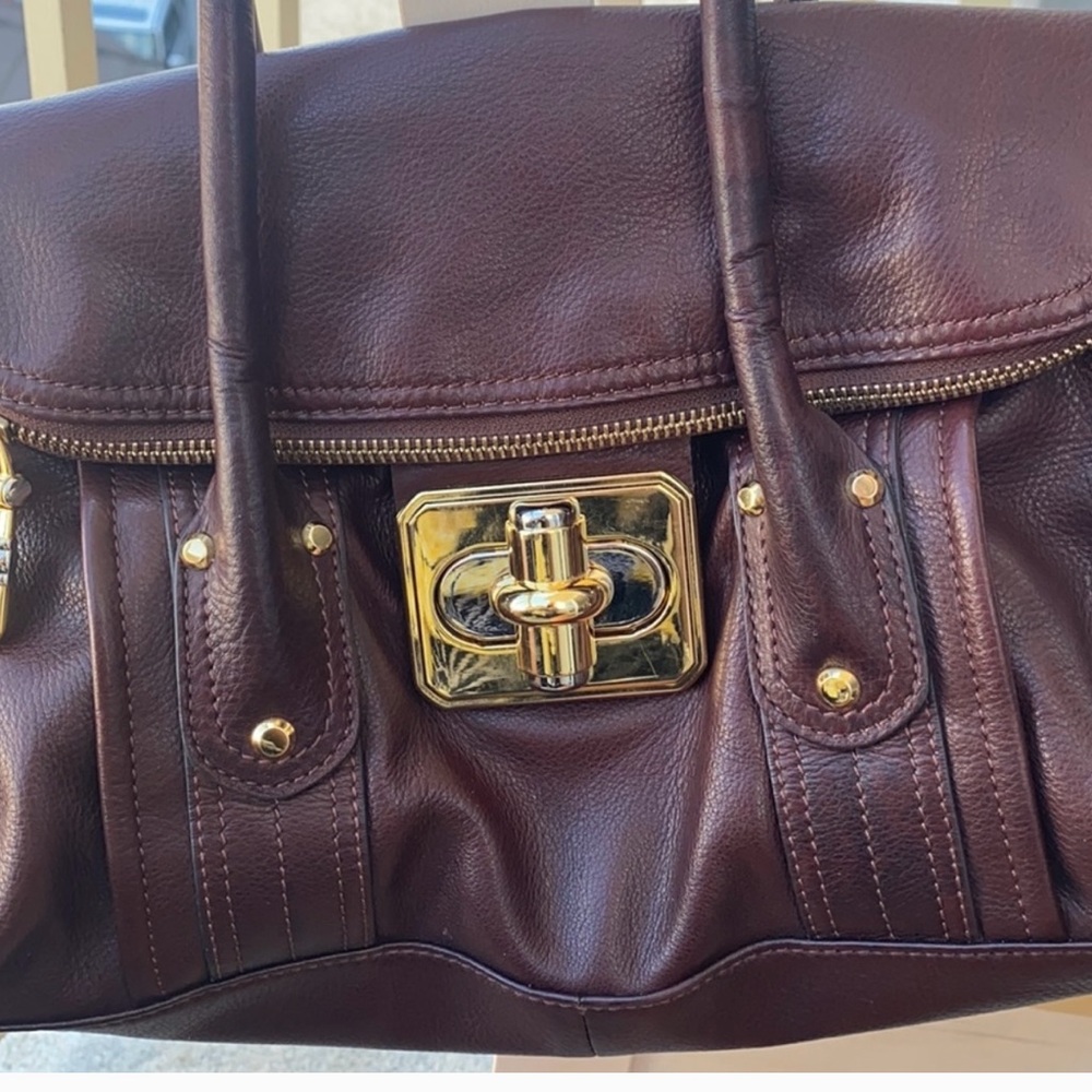 Chic genuine Leather burgundy Satchel - Picture 7 of 8